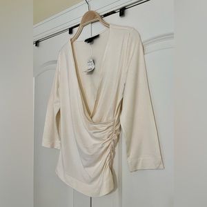 NWT - Express Long Sleeve Surplice Neck Ruched Top - Cream - MEDIUM